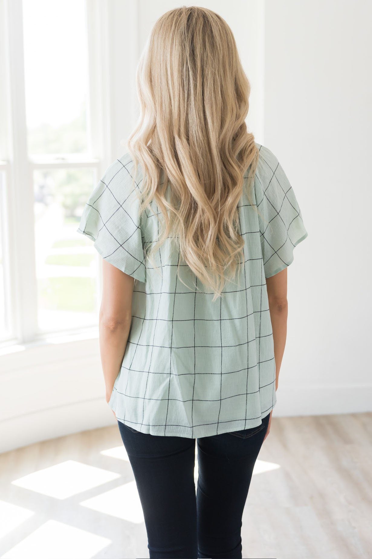 Nine to Five Modest Windowpane Blouse