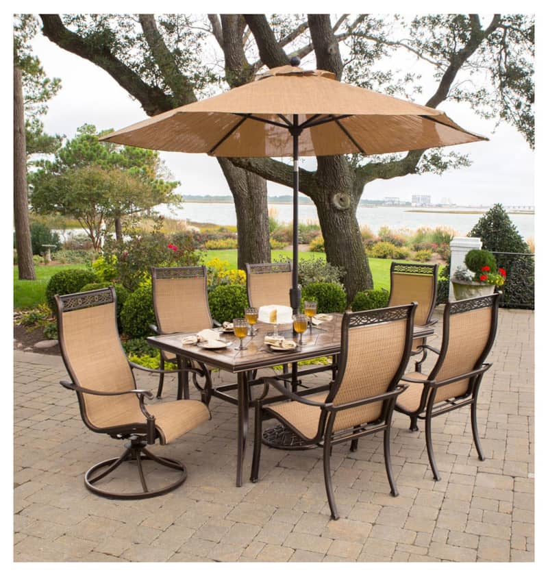 Hanover Monaco 7-Piece Outdoor Dining Patio Set with Umbrella