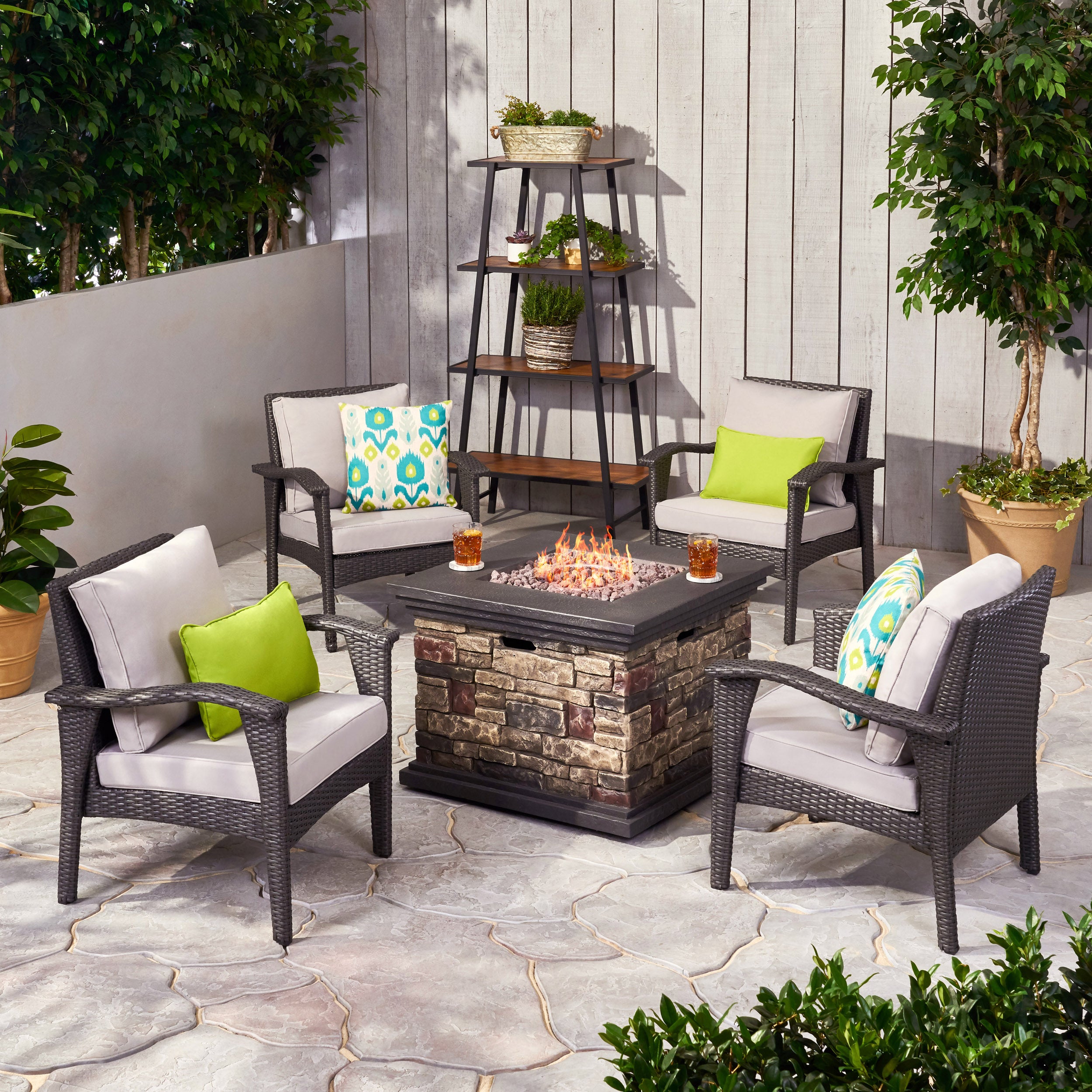 Modesty Outdoor 4 Club Chair Chat Set with Fire Pit