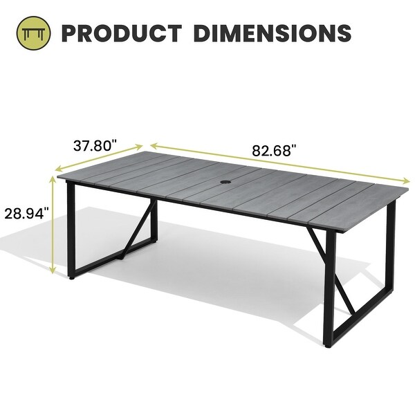 Outdoor Patio Dining Table Aluminum Slatted Top with Umbrella Hole，without Chairs