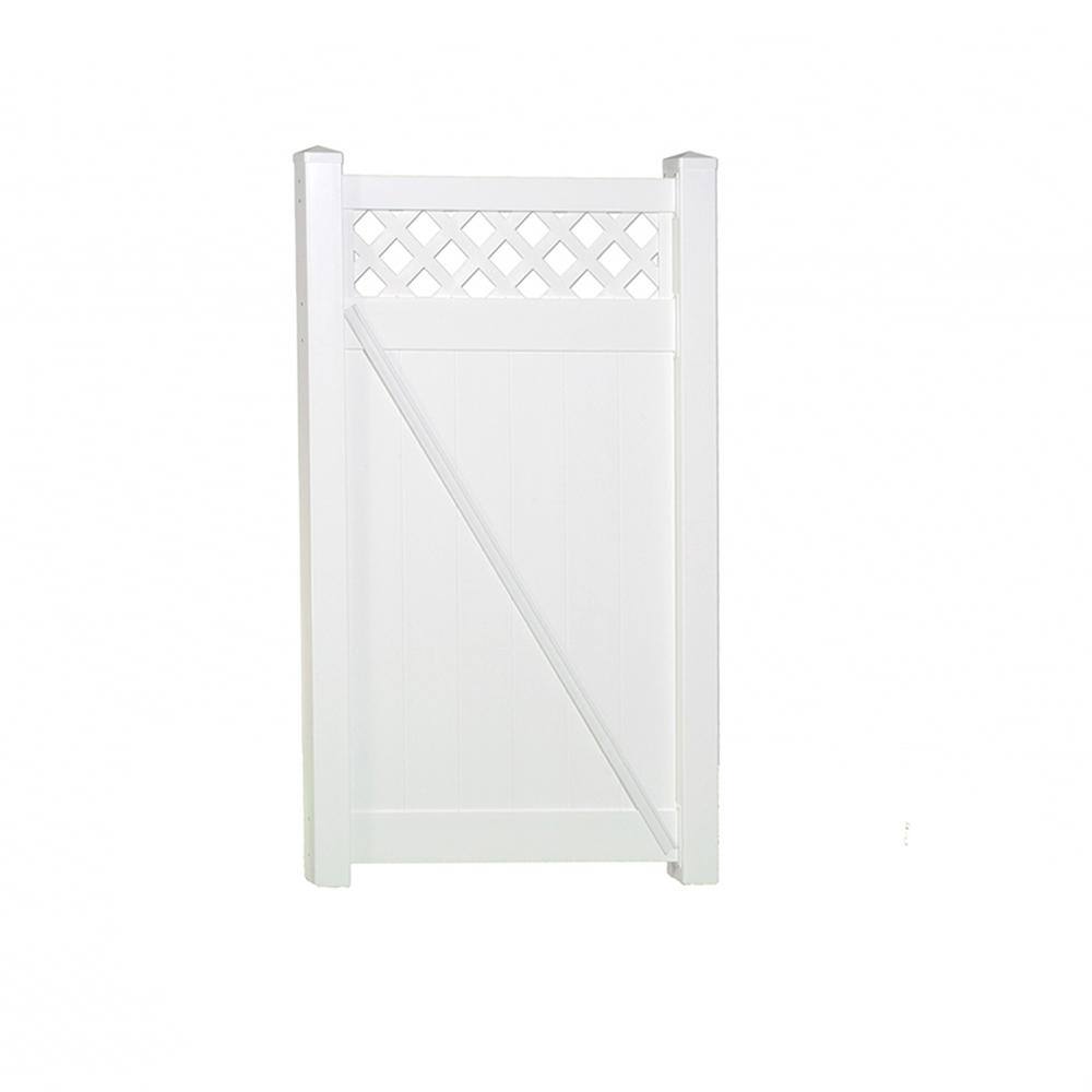 Weatherables Glenshire 3 .5 ft. W x 6 ft. H White Vinyl Privacy Lattice Top Fence Gate Kit SWPR-LAT11.3-6X42.5