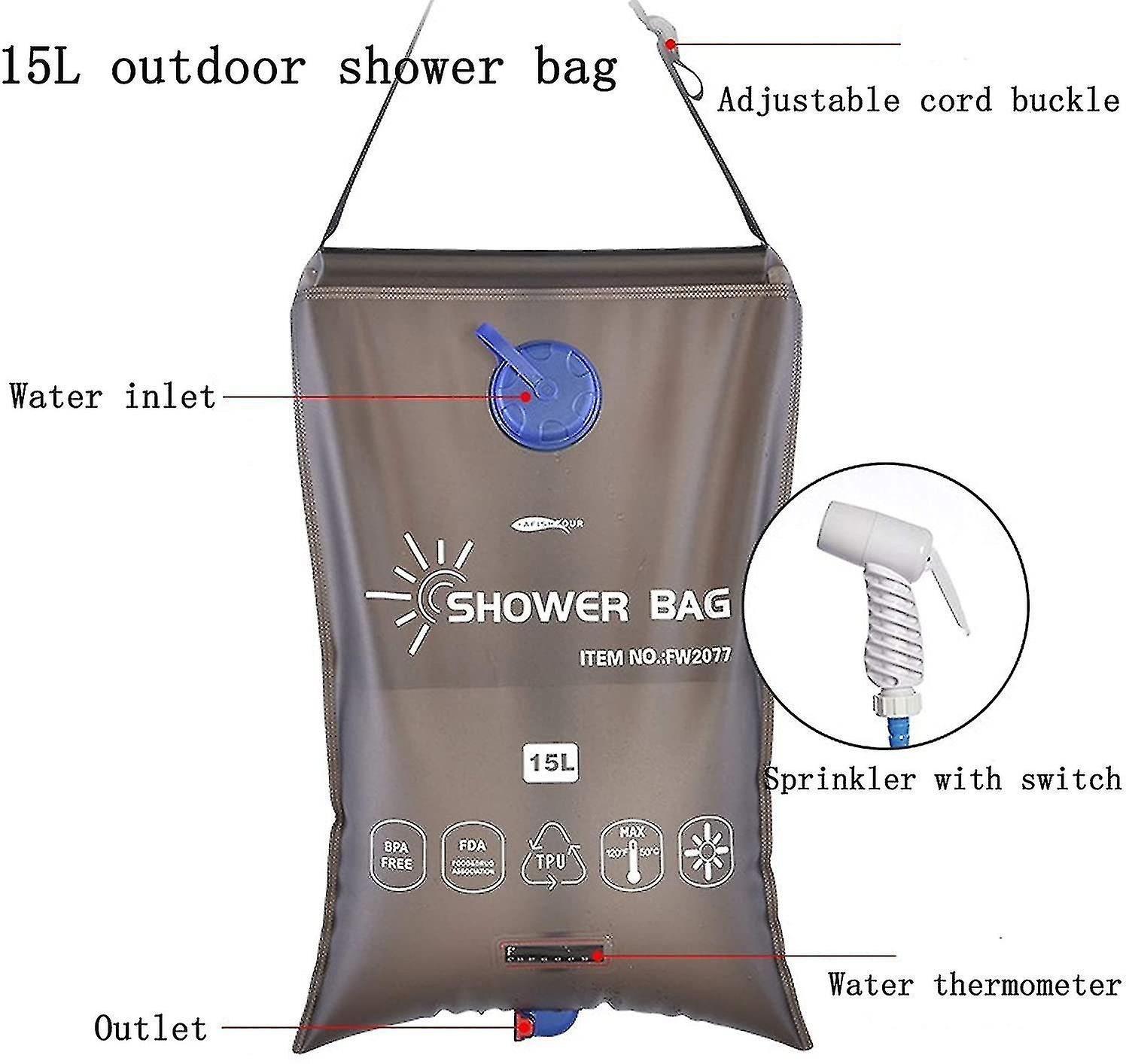 Solar Shower Bag， Water Bag， Outdoor Bath Bag， Bath Bag， 15l Capacity With Shower