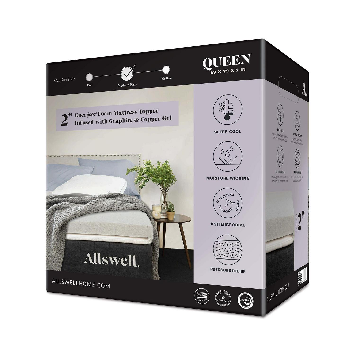 Allswell 2 Energex Foam Mattress Topper Infused with Graphite and Copper Gel， Queen