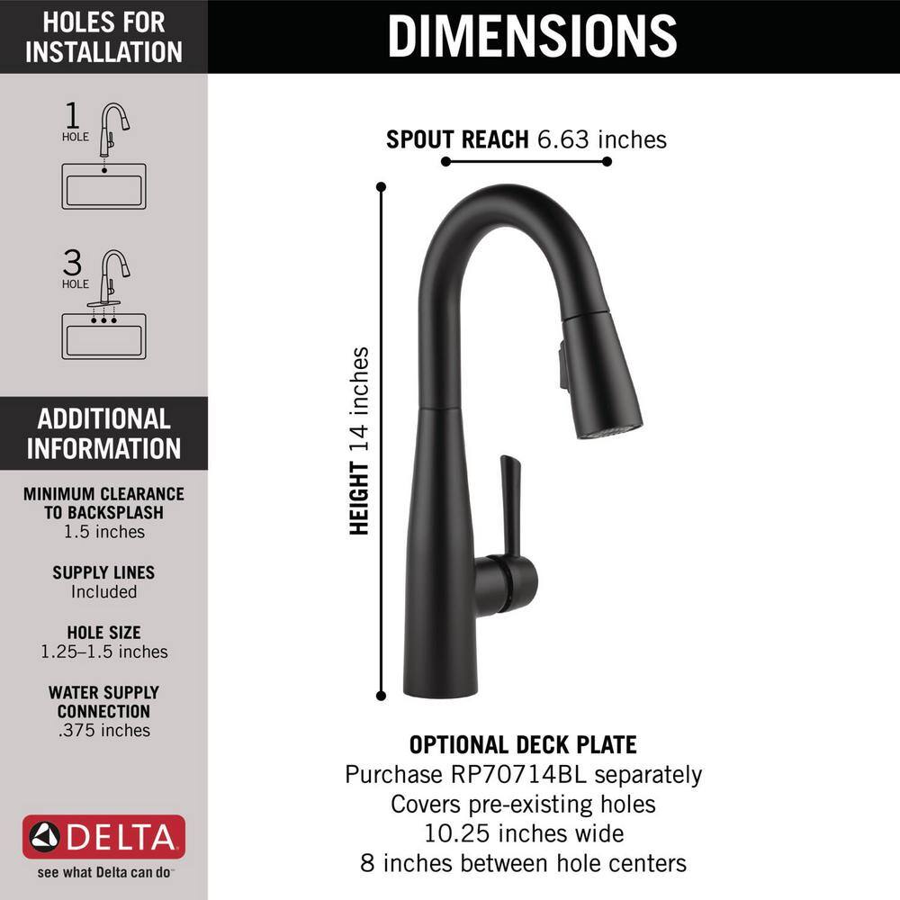 Delta Essa Single-Handle Bar Faucet with MagnaTite Docking in Matte Black 9913-BL-DST