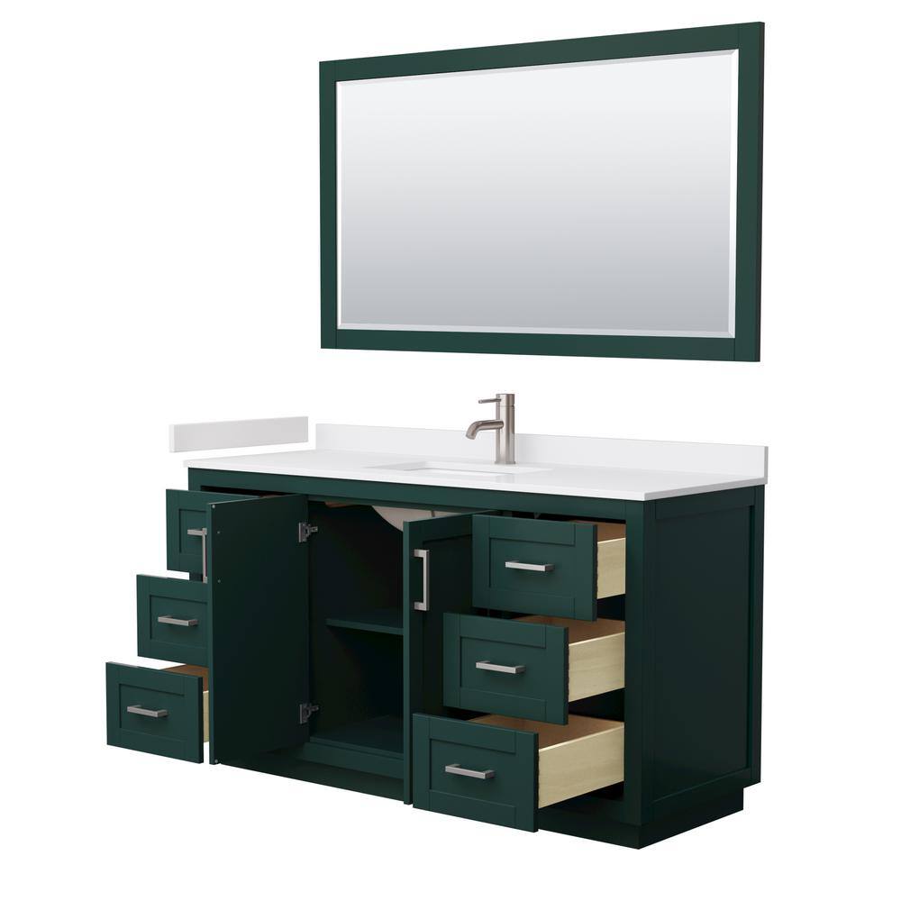 Wyndham Collection Miranda 60 in. W x 22 in. D x 33.75 in. H Single Sink Bath Vanity in Green with White Cultured Marble Top and Mirror WCF292960SGEWCUNSM58