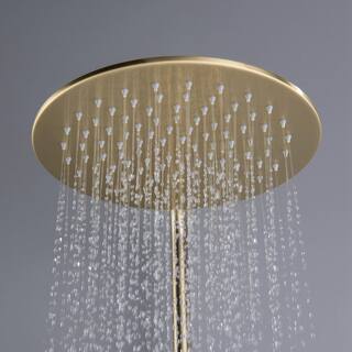 IHOMEadore 1-Spray Patterns with 1.8 GPM 10 in. Wall Mount Dual Shower Heads with Handheld Shower Head Set in Brushed Gold JK-RWST81005BG