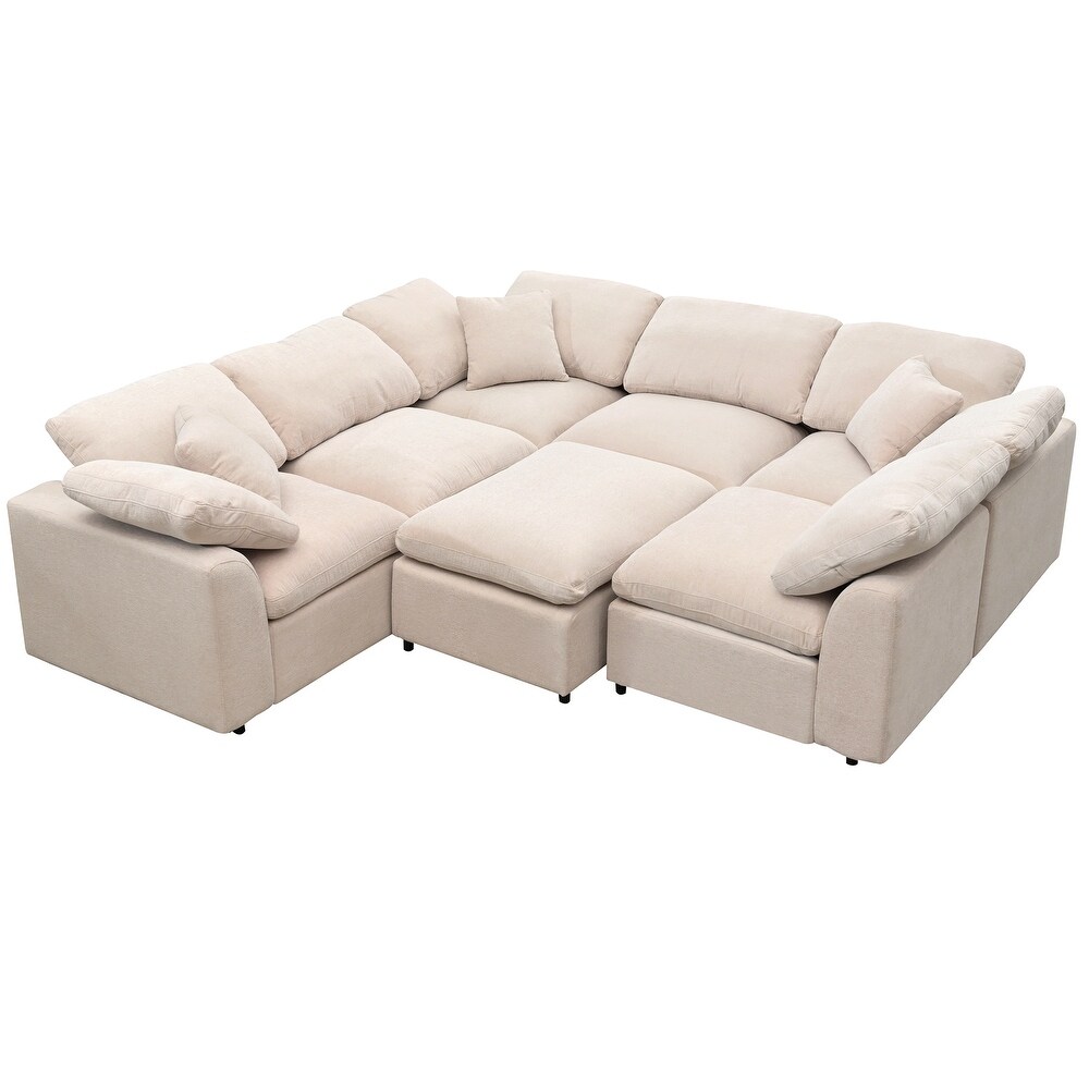 Modern Large L Shape Sectional Sofa  Fabric Sectional Sofa Set with Movable Ottoman Living Room Corner Sectional Sofa