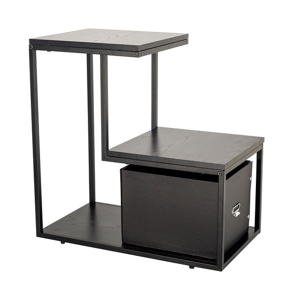 3-Tier Black L-shaped End Table Side Table with Storage - 13*24*24