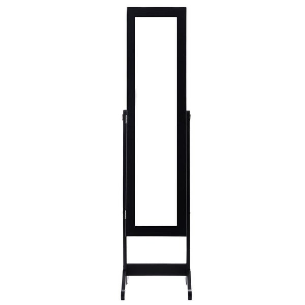 Black Wood Jewelry Storage Cabinet Freestanding Floor Mirror - 13