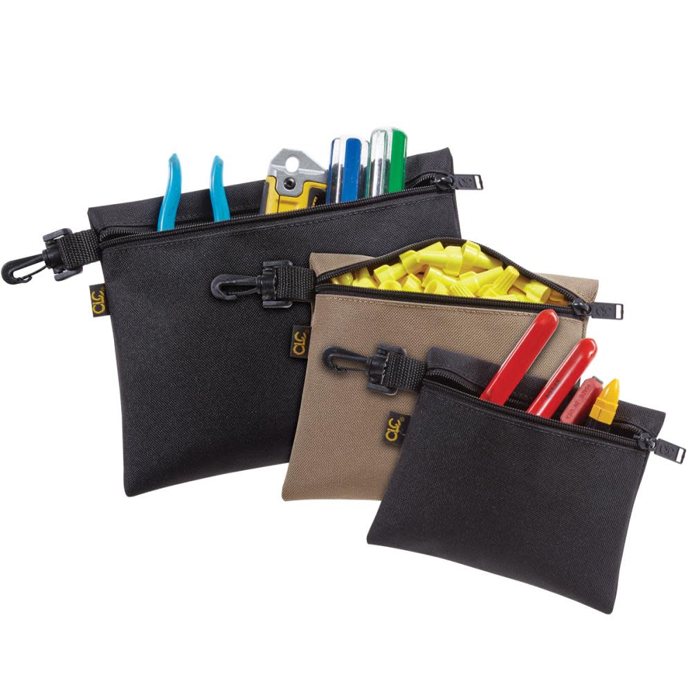 3 Multi-Purpose， Clip-On， Zippered Bags ;