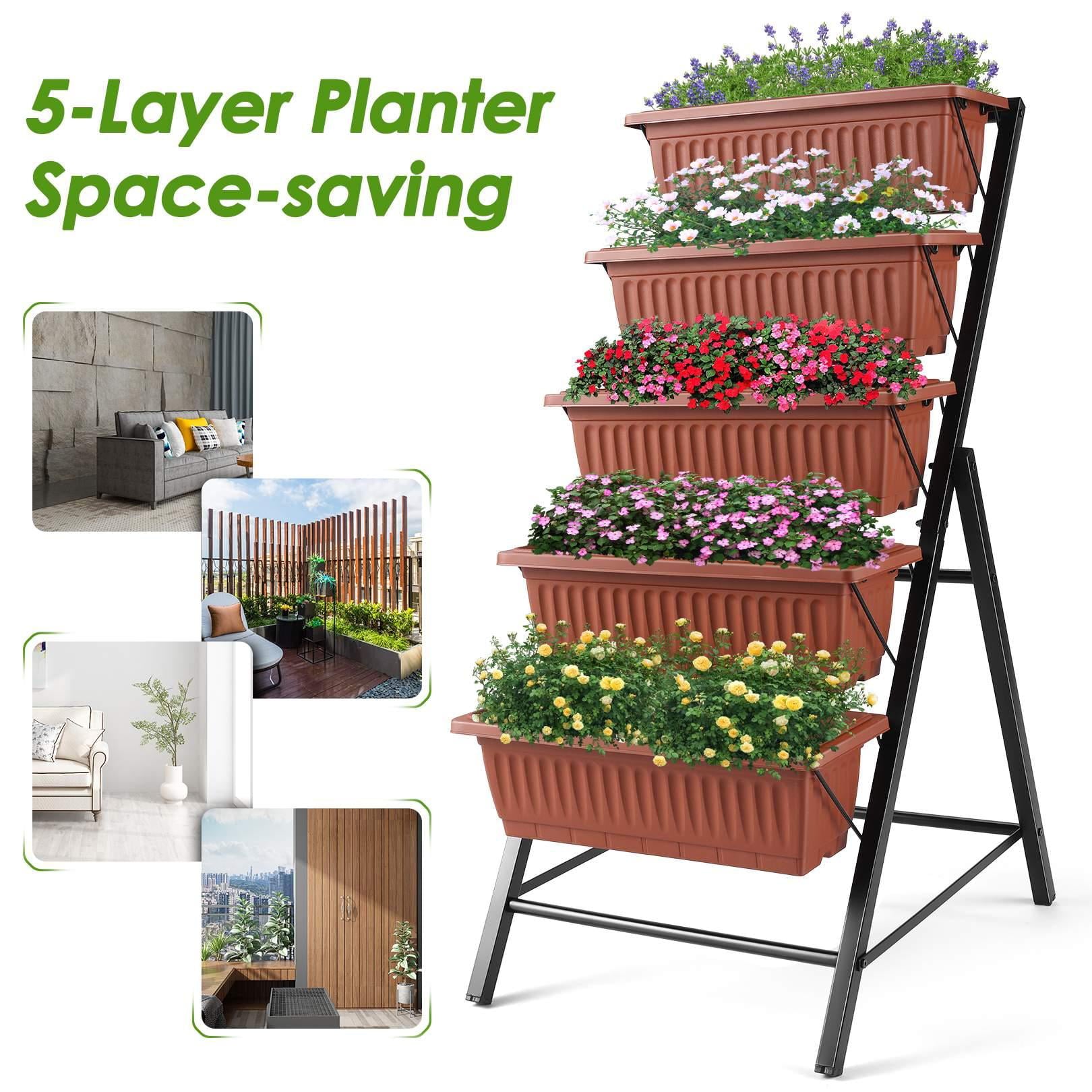 5-Tier Vertical Raised Garden Bed with Drainage, 4ft Planter Box for Patio Vegetables, Flowers, and Herbs, 26