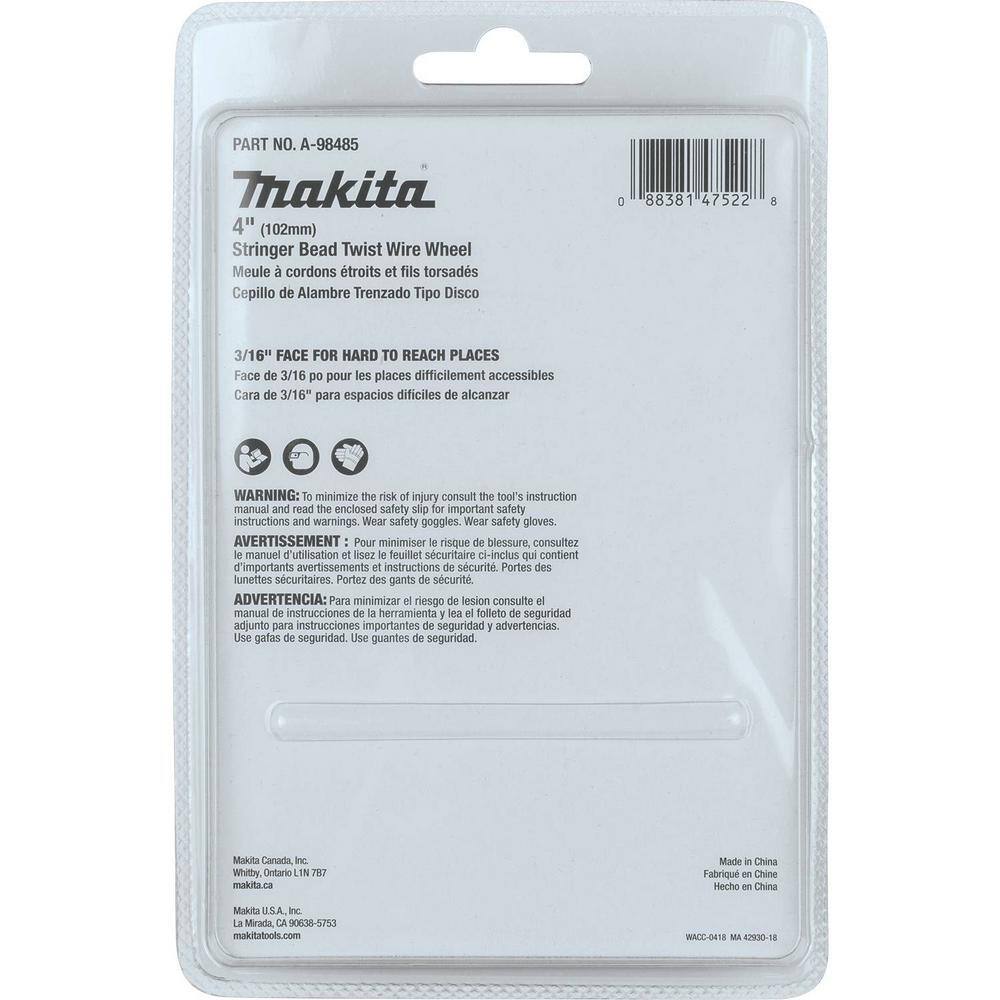 Makita 4 in. x 58 in.-11 Stringer Bead Twist Wire Wheel A-98485