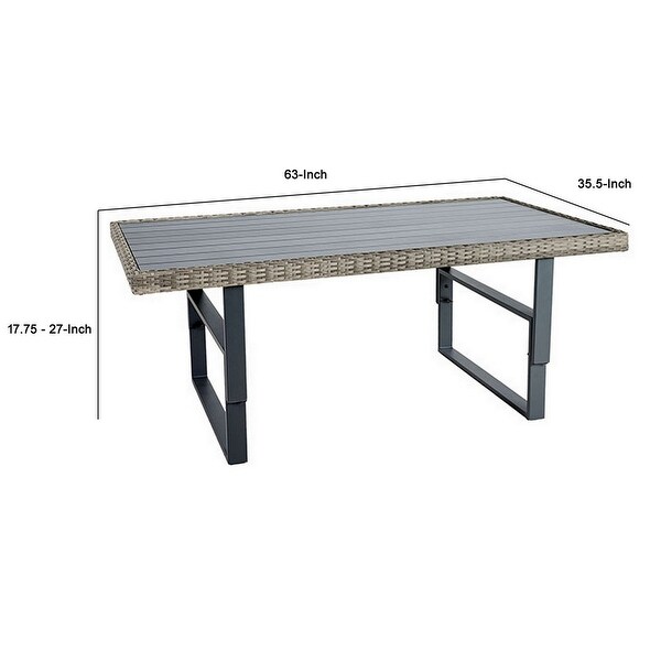 Foca 63 Inch Outdoor Rectangular Dining Table，Adjustable Height Wicker