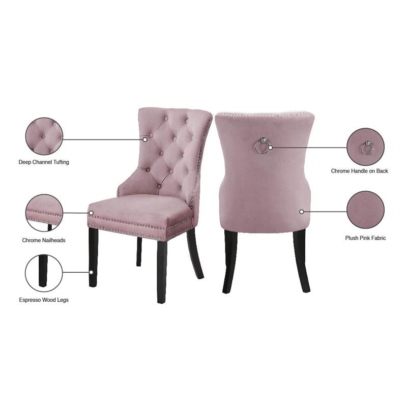 Meridian Furniture Nikki Pink Velvet Dining Chair， Set of 2-Color:Pink Velvet，Style:Contemporary