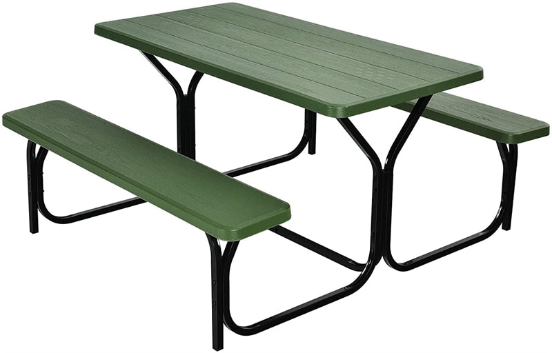 Outdoor Picnic Table Bench Set All-Weather Camping Dining Table Set with Metal Base