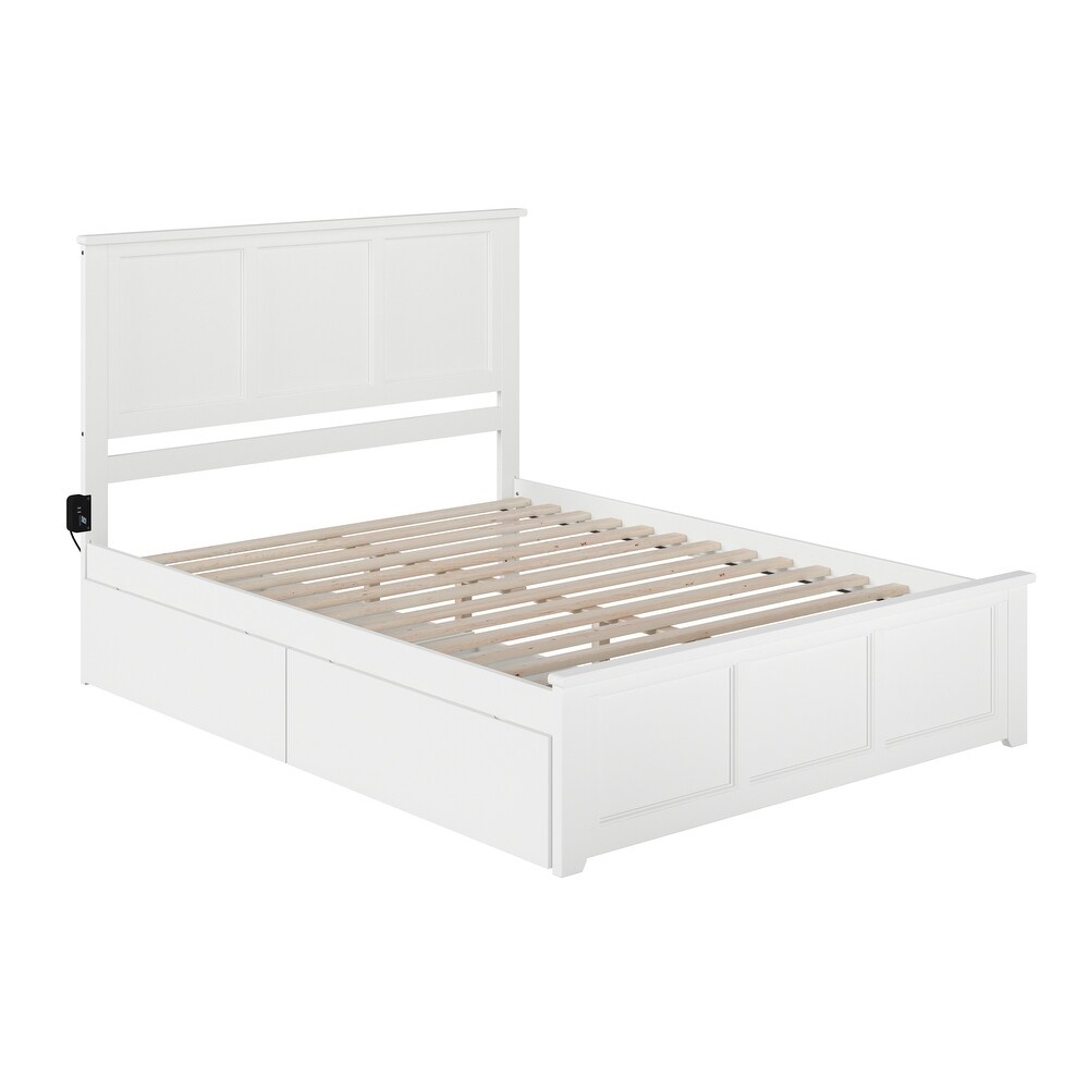 Madison White Queen Platform Bed with 2 Drawers