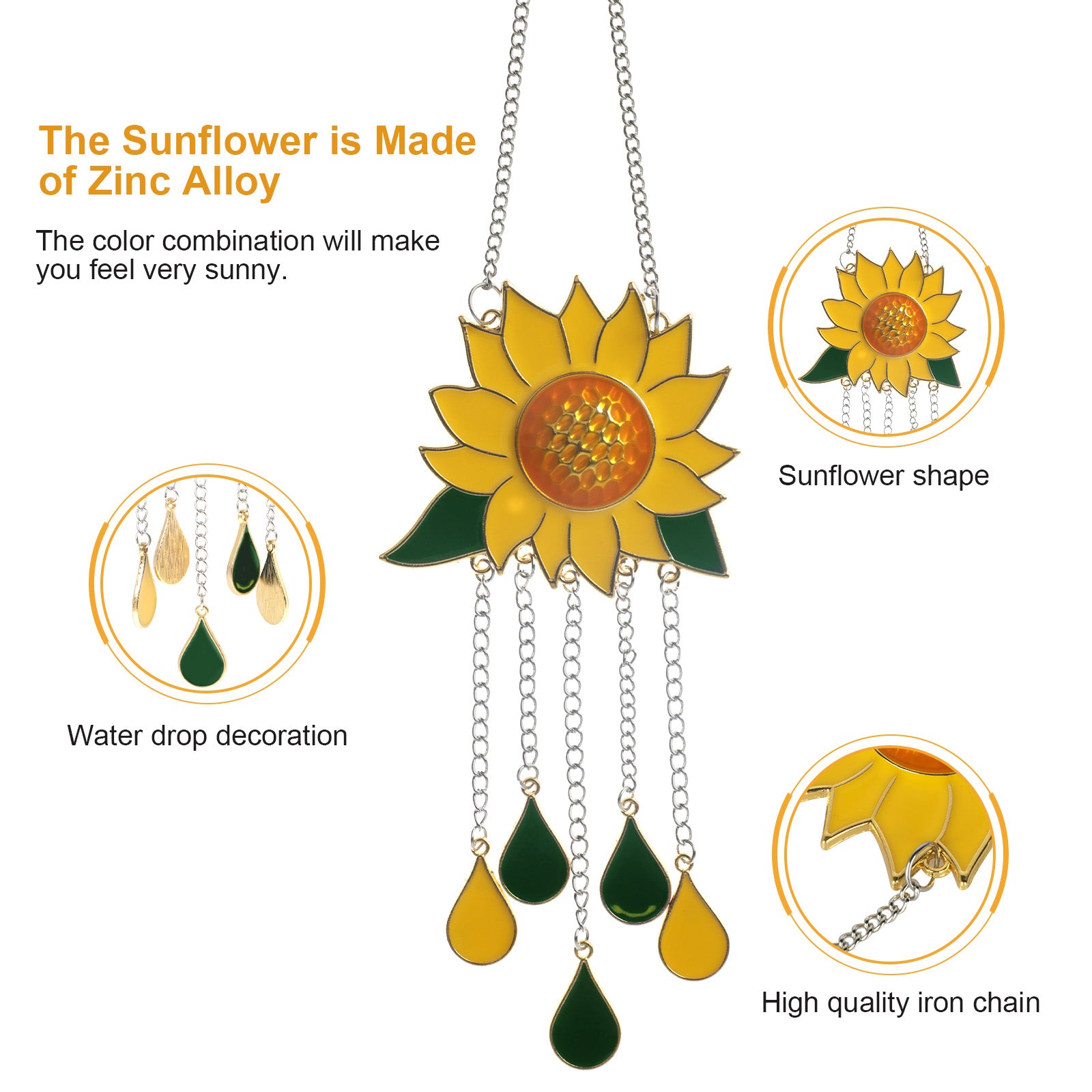 Sunflower Wind Chimes for Outside， EEEkit Sunflower Decoration Pendant， Waterproof Wind Chime Pendant， Sunflowers Window Hanging Ornaments with Soothing Sound，  Home Garden Birthday Memorial Gifts