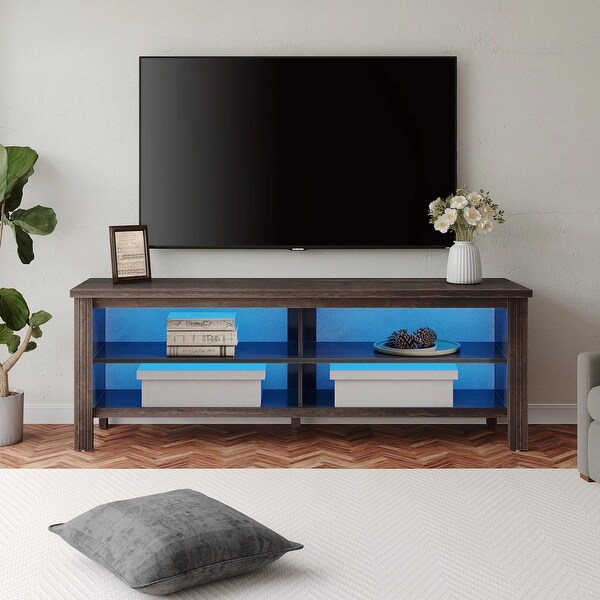 Classic TV Stand with LED Lights for 55-85 Inch TV， Black/Espresso/Oak