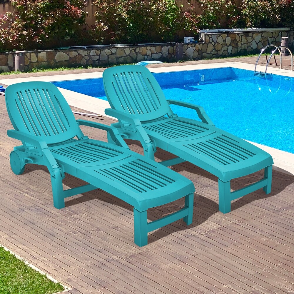 Gymax Set of 2 Patio Adjustable Chaise Lounge Chair Folding Sun