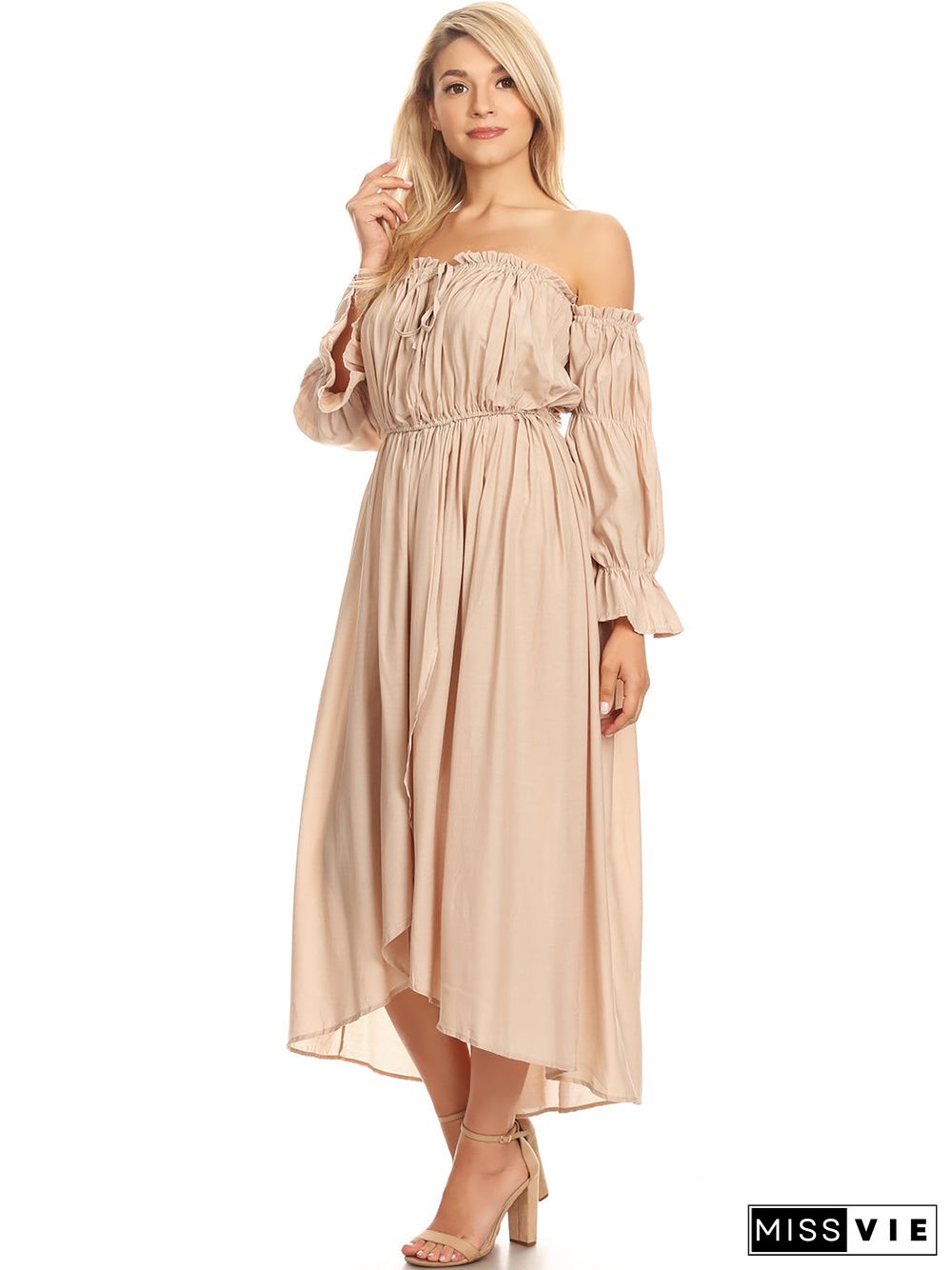 Casual Boho Long Sleeve Off Shoulder Renaissance Dress