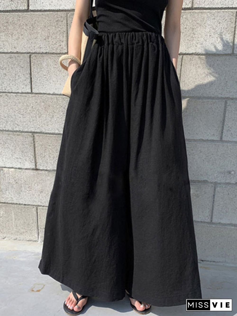 Women's High Waist Cotton Linen Casual Loose Wide Leg Pants