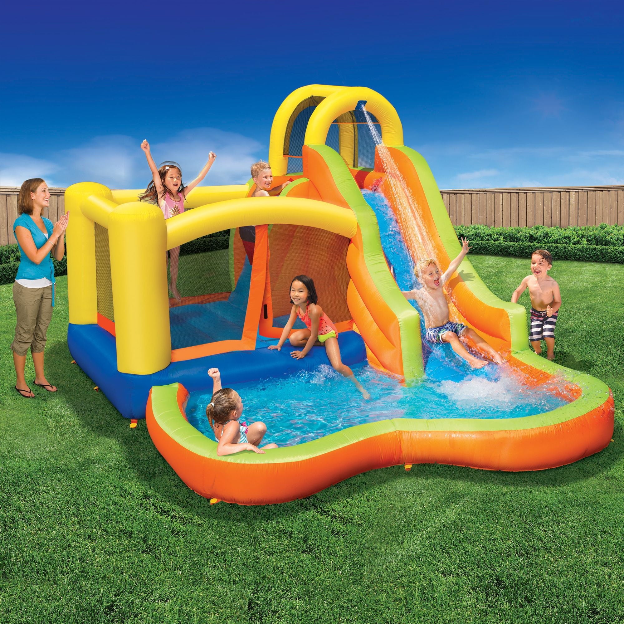 Banzai Sun 'N Splash Fun Kids Inflatable Bounce House & Water Slide Park