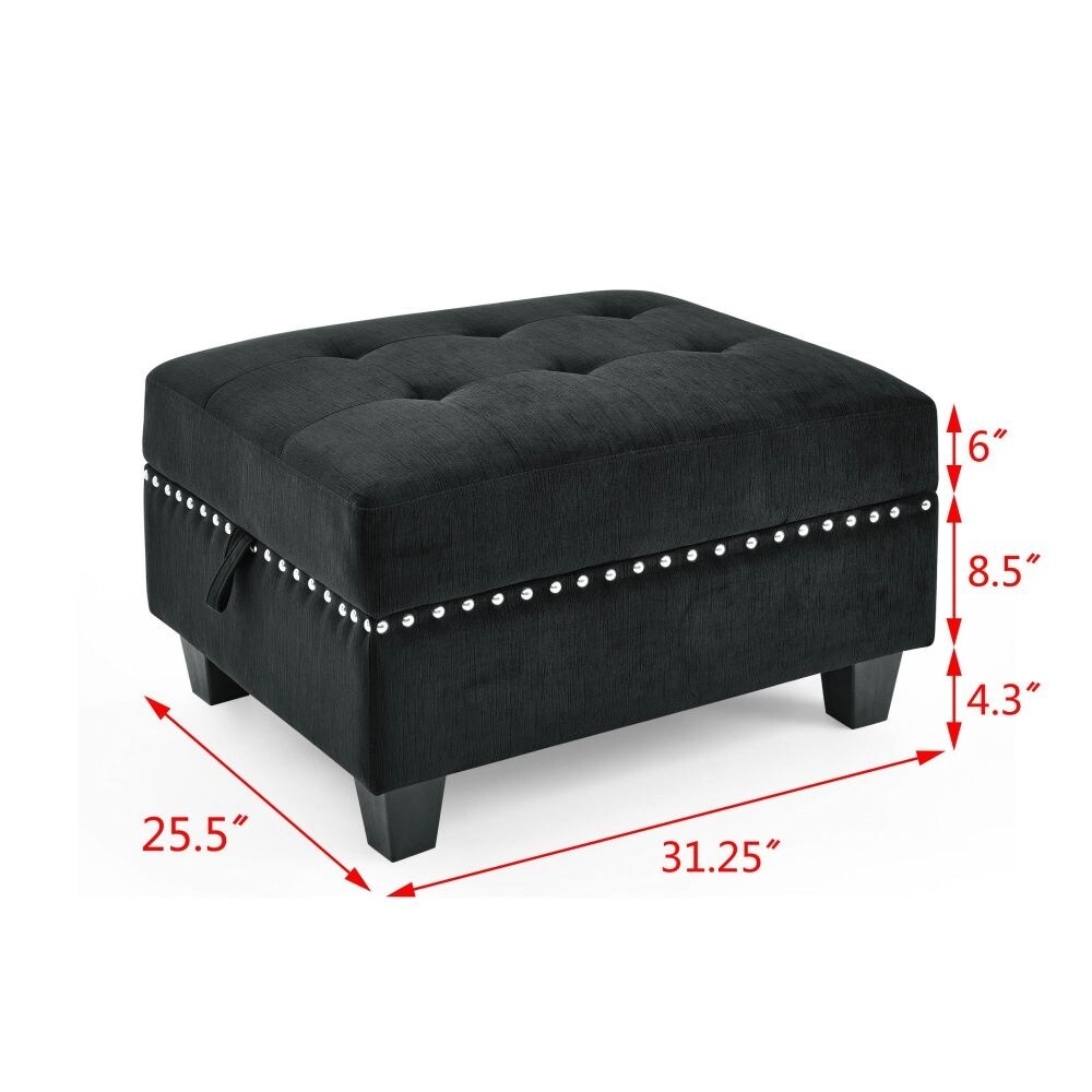 L shape Modular Sectional Sofa，DIY Combination，includes Three Single Chair ，Two Corner and Two Ottoman，Black Velvet