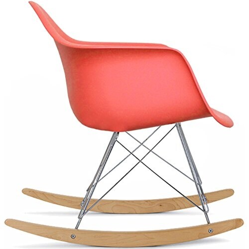 Coral Pink Natural Wood Metal Wire Plastic Rocker Chair Rocking Lounge Bedroom Living Room With Arms Back Nursery Accent