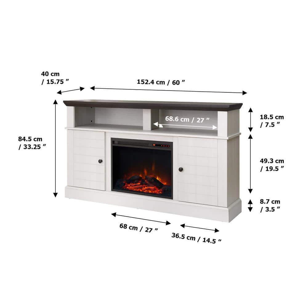 Teamson Home Eliana 60 in Electric Fireplace TV Stand Console with 23 in Insert and Remote Control in Dark Oak and White