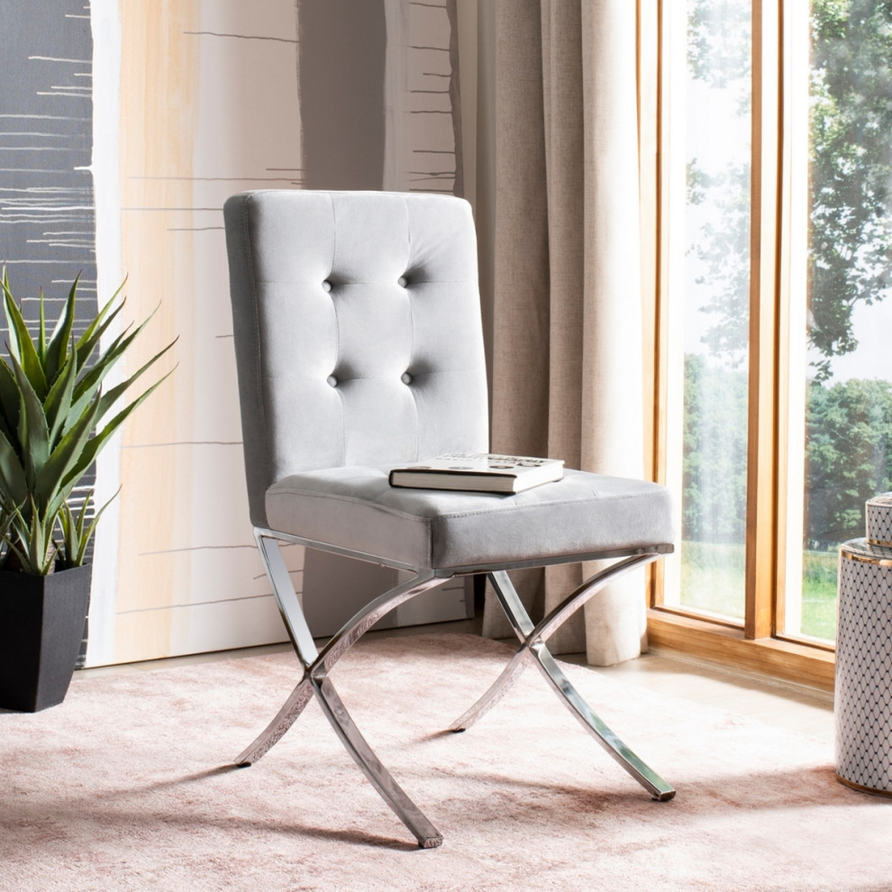 Slader Tufted Side Chair  Gray/Chrome   Contemporary   Dining Chairs   by Rustic Home Furniture Deco  Houzz