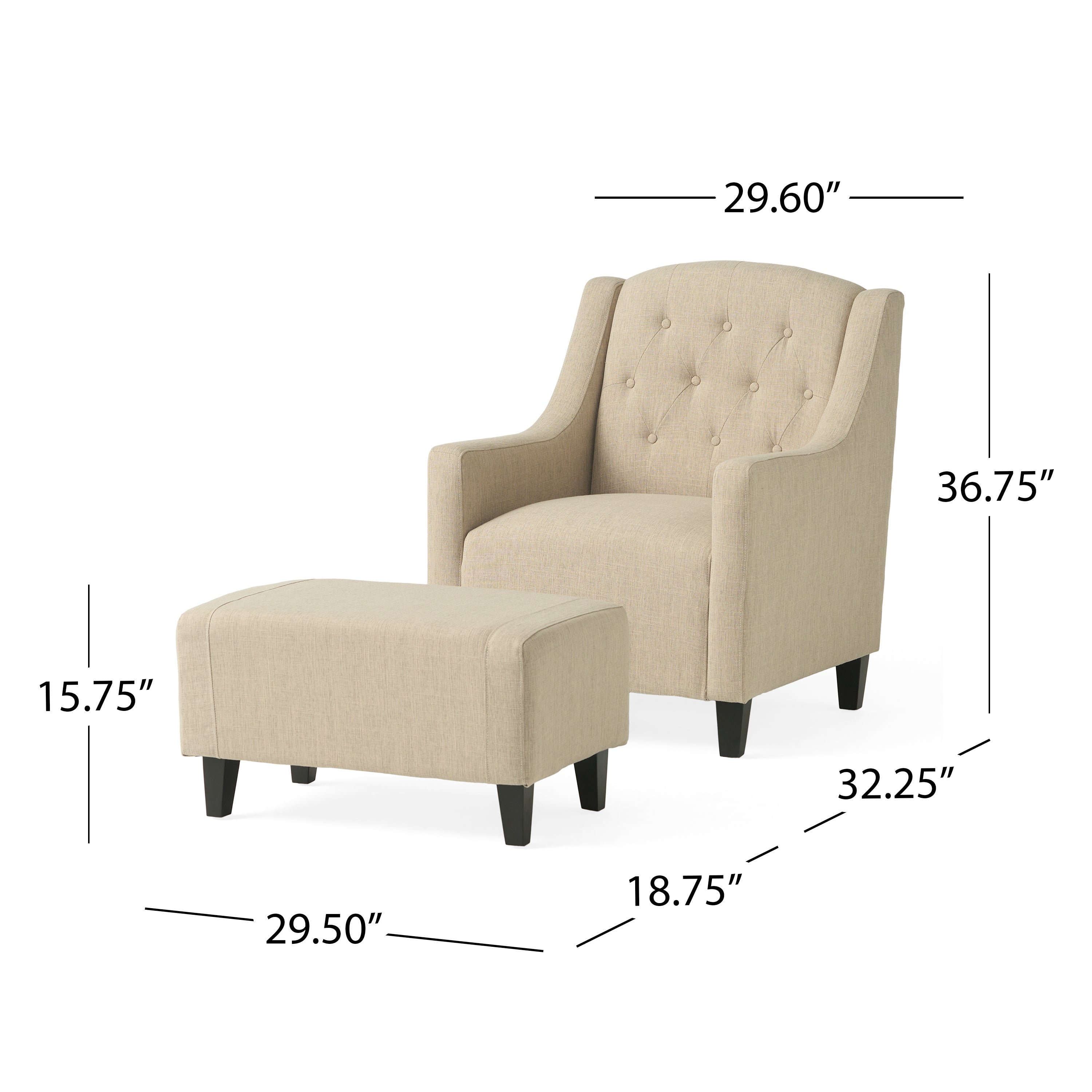 Empierre Tufted Light Beige Fabric Chair and Ottoman