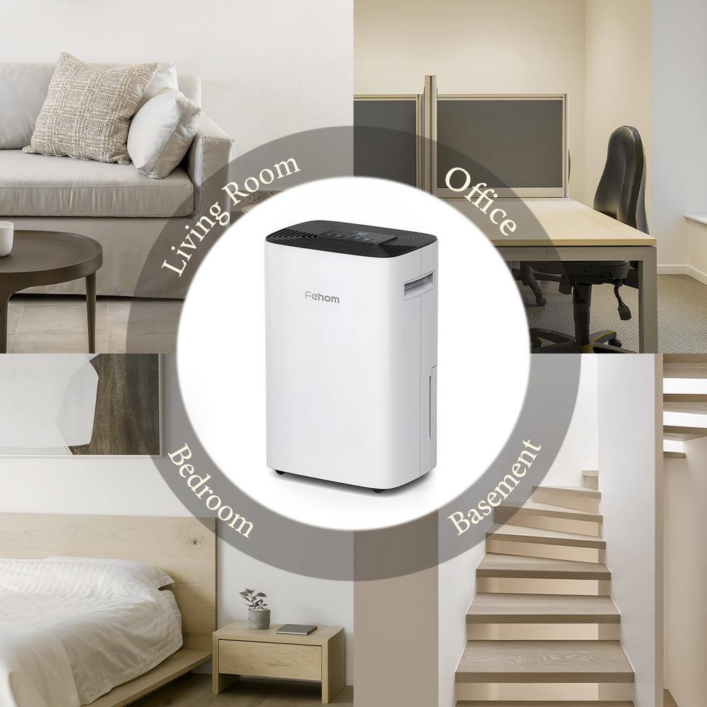 Fehom 50-Pint Dehumidifier With Bucket and Drain for 4500 sq. ft. Bedrooms Basements Bathrooms and Laundry Rooms. White HDCX-PD08F-1