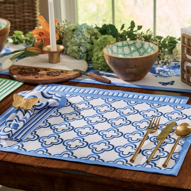 Patricia Heaton Home Blue Geo Printed Stripe Napkin Set