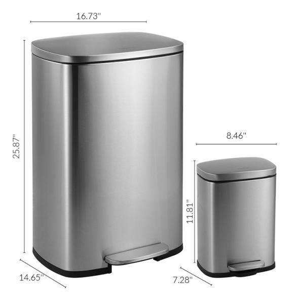 happimess Connor Rectangular 13 Gal. Stainless Steel Trash Can with Soft-Close Lid and Free Mini Trash Can HPM1006A