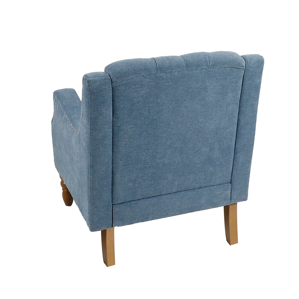 Modern Accent Chair Armchair Blue Tufted Armchair with Vintage Brass Studs Upholstered Chair for Living Room