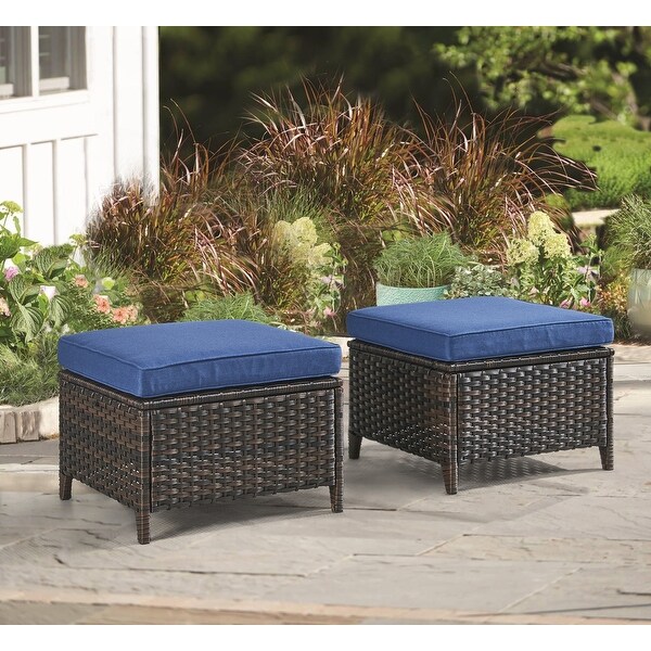 2 Piece Outdoor Ottoman Wicker Patio Ottomans