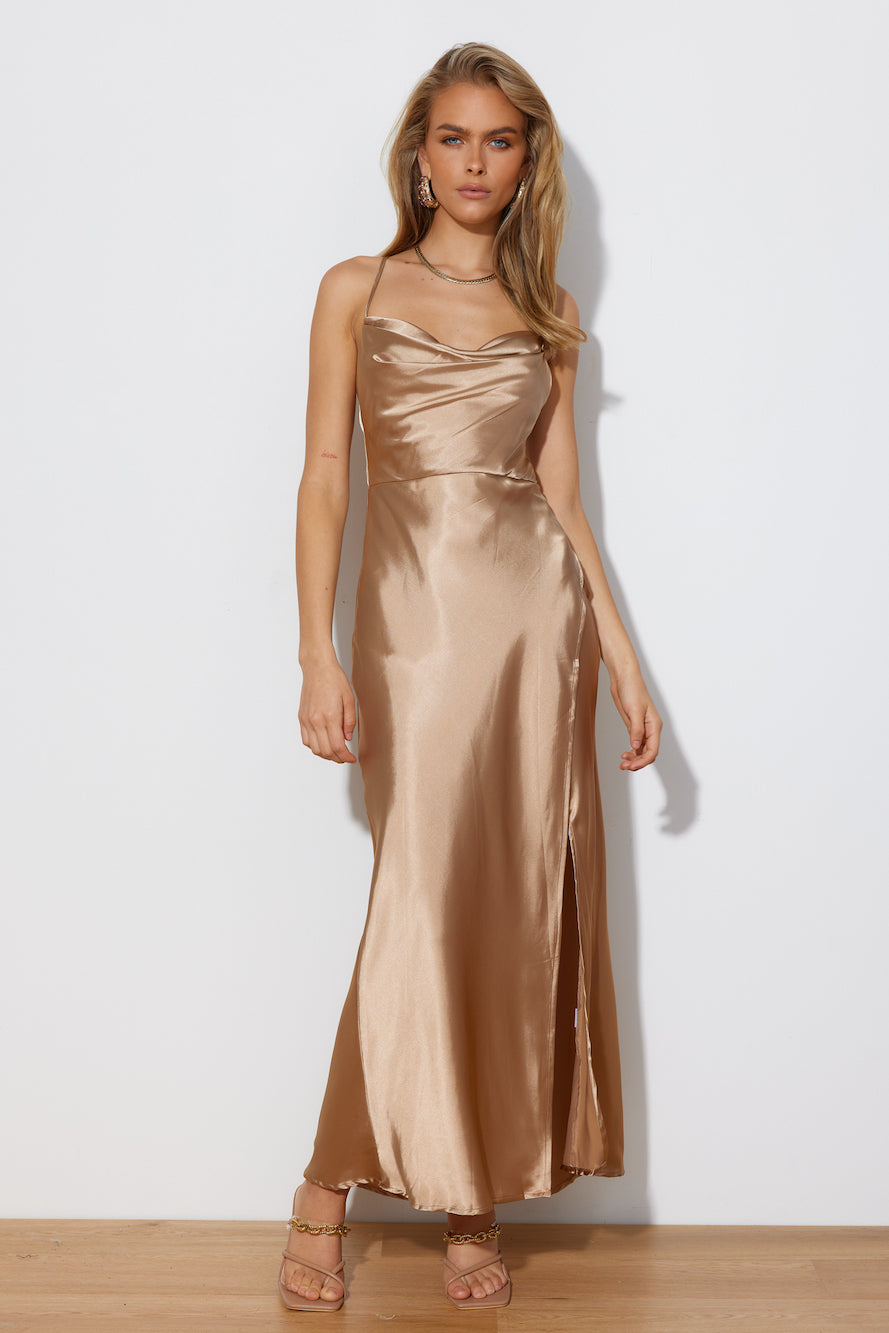 Attention Grab Midi Dress Champagne