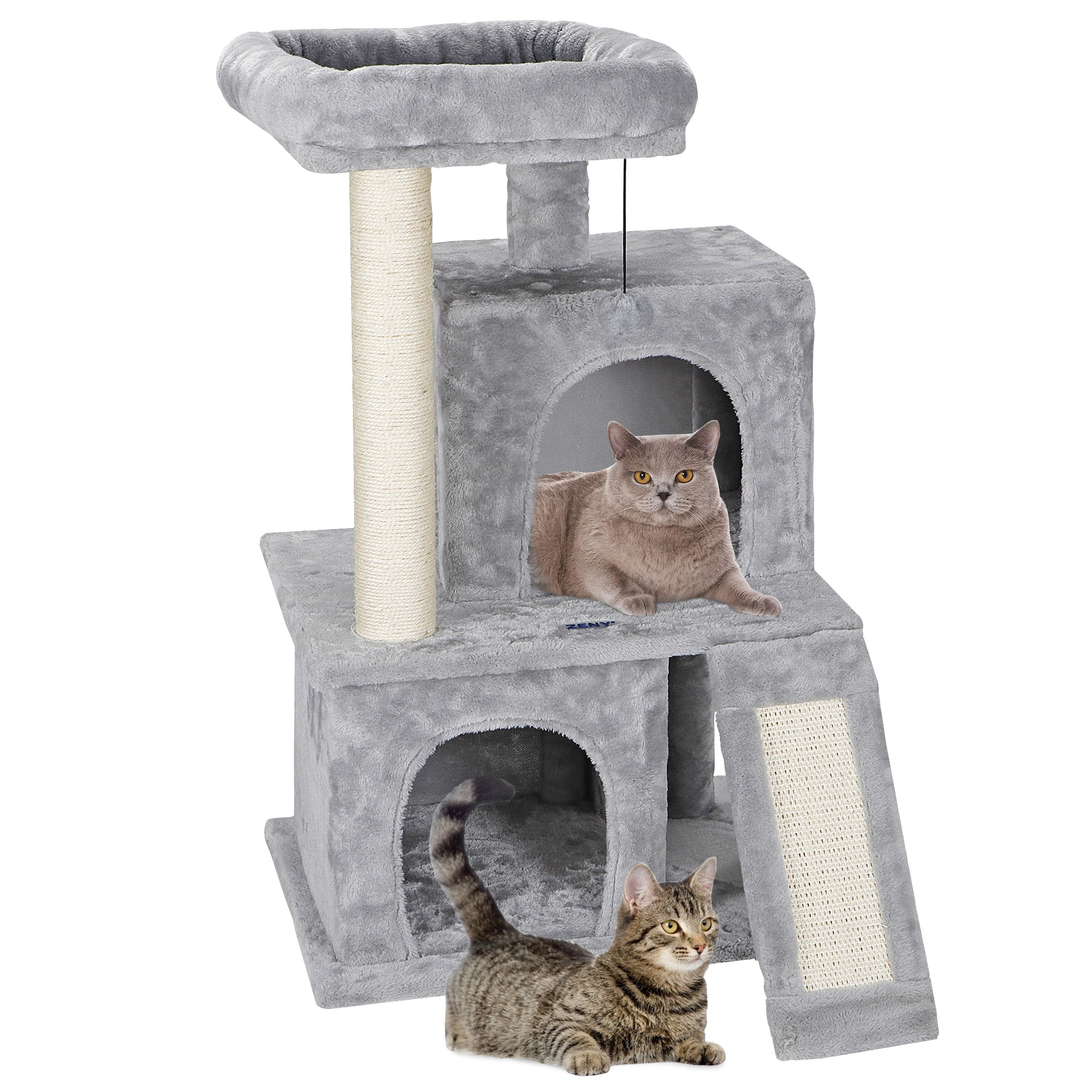 ZENY 34-in Cat Tree and Condo Scratching Post Tower Play House， Gray