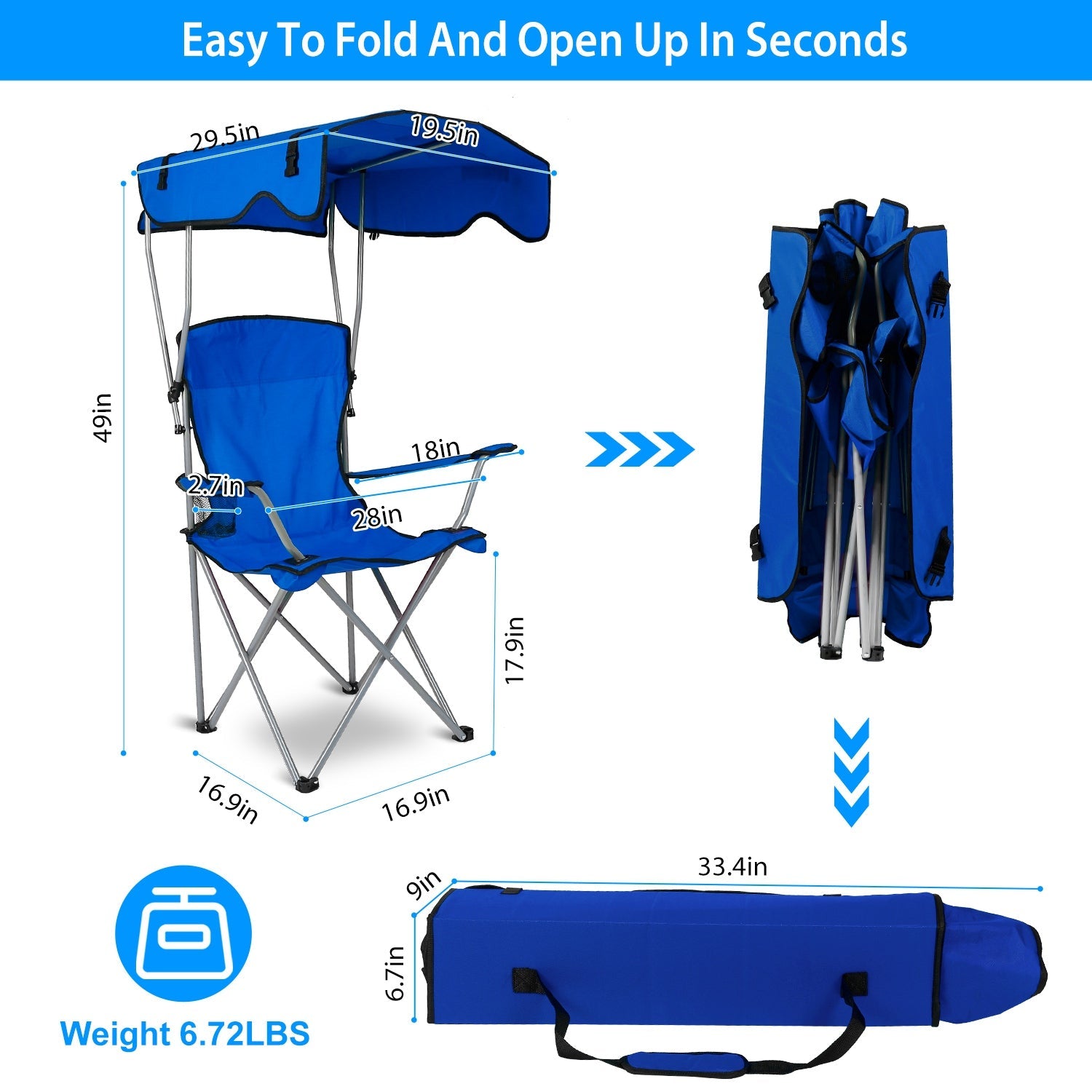 Camp Chairs, iMountek Foldable Beach Canopy Chair, Heavy Duty Sun Protection Camping Lawn Canopy Chair with Cup Holder for Outdoor Beach Camp Park Patio, Blue