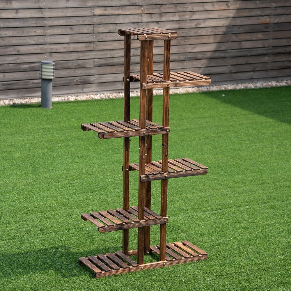 Costway 6 Tier 11 Pots Wooden Plant Flower Display Stand Wood Shelf   29.5'' X10'' X55.5''