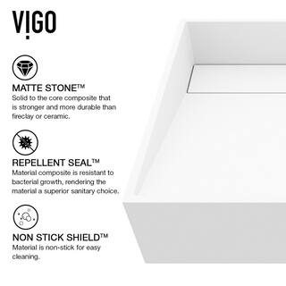 VIGO Starr Modern White Matte Stone 15 in. L x 15 in. W x 5 in. H Square Vessel Bathroom Sink VG04022