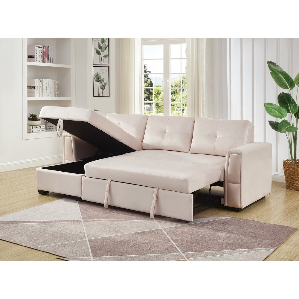 Velvet Reversible Sofabed Sectional Sofa   Chaise   91\