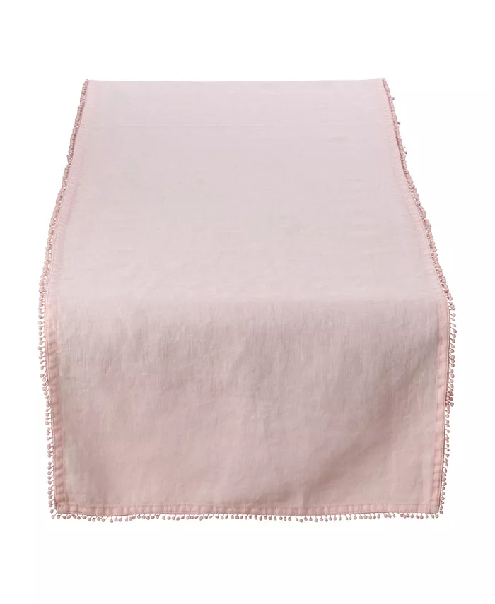 Saro Lifestyle Pom Pom Design Linen Dining Room Table Runner