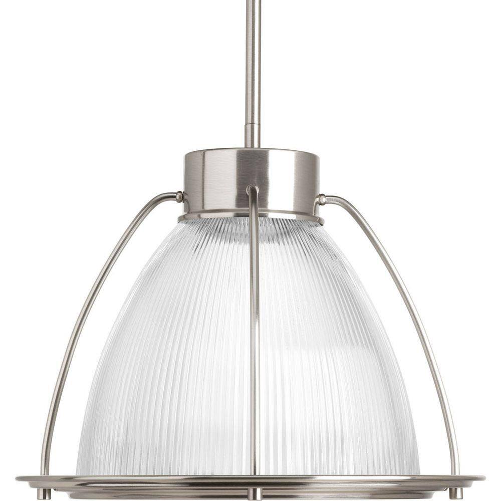 Progress Lighting 1-Light Brushed Nickel LED Pendant with Clear Prismatic Glass Shade P5143-0930K9