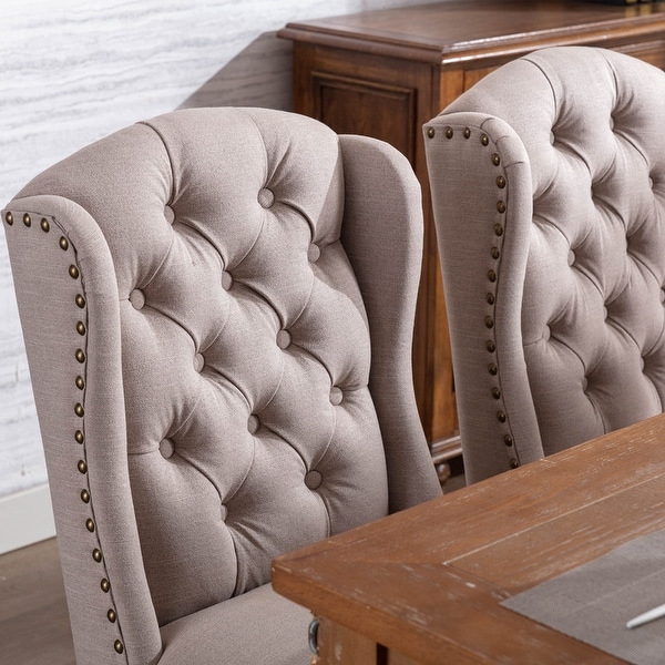 Wing Back Tufted Botton Upholstered Fabric Dining Chairs