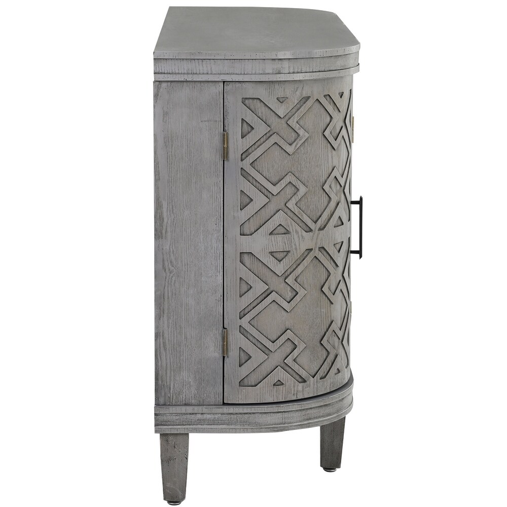 Antique Gray Wooden Entryway Storage Cabinet with Antique Pattern Doors