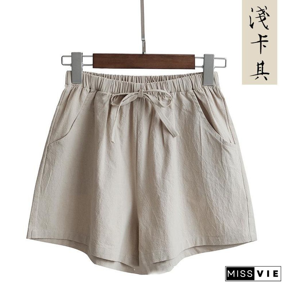 New Hot Summer Casual Sports Cotton Linen Shorts Women High Waist Shorts Fashion Short Pants Streetwear Women Clo