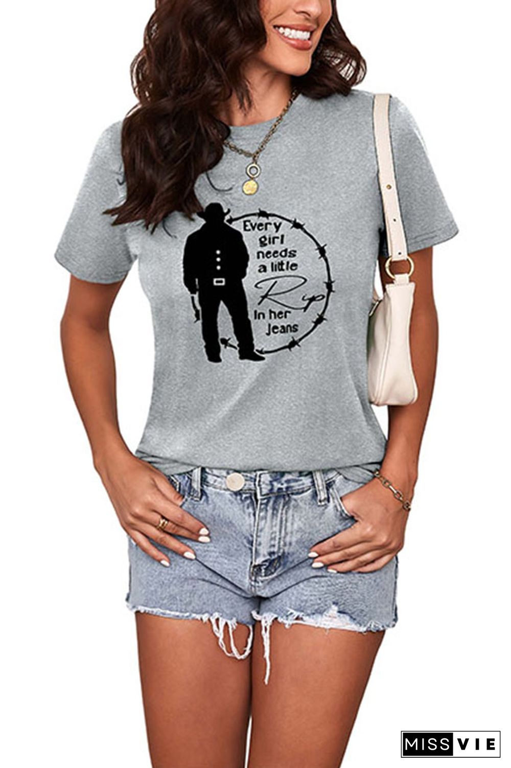 Every Woman Needs a Little Rip in their Jeans Graphic Printed Short Sleeve T Shirt Wholesale