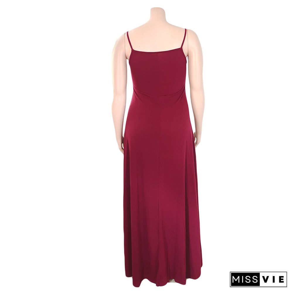 Plus Size Sleeveless V-Neck Loose Maxi Dress