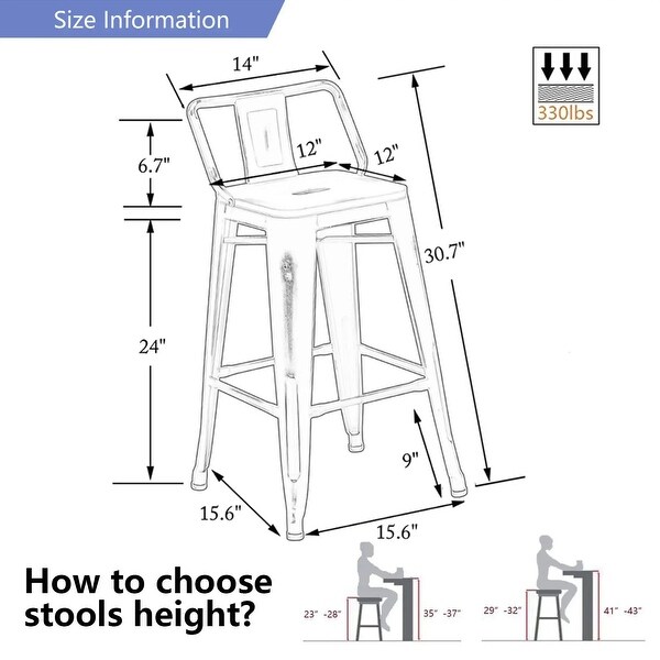 Bar Stools Set of 4，Counter Height Barstools Metal Bar Stools